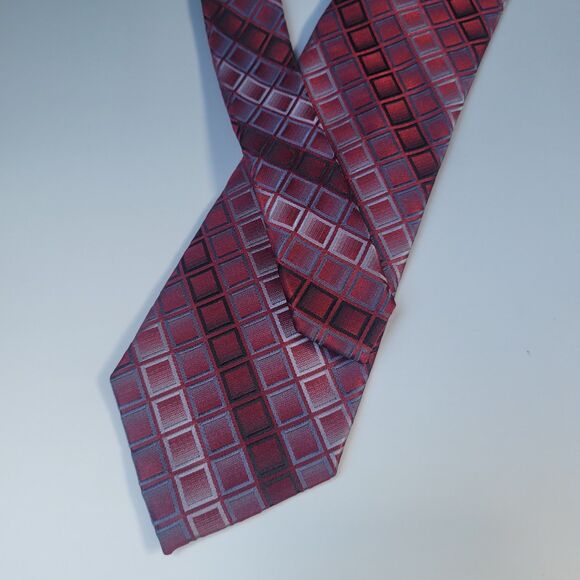 Van Heusen Red black grey stripe geometric squares polyester tie slim - Picture 3 of 8